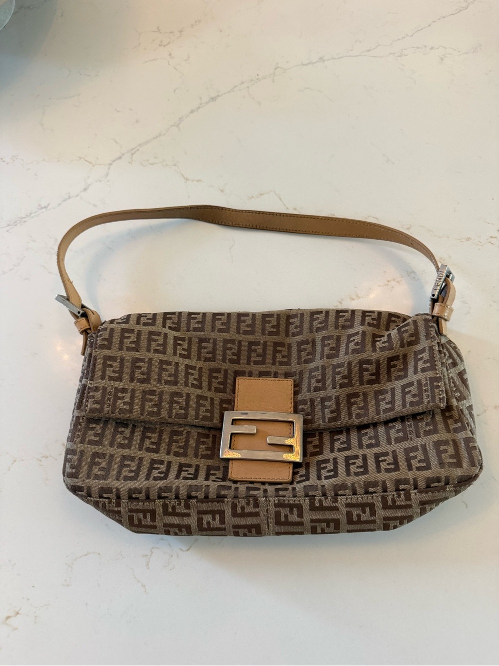 Fendi Brown and Tan FF Logo Shoulder Bag